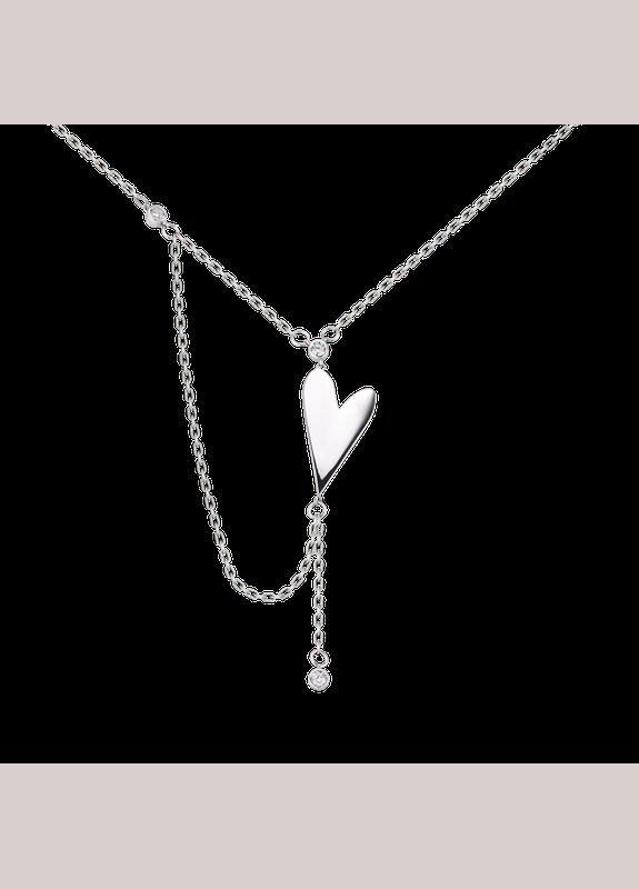 Колье серебряное большое Сердце на тонкой цепочке с фианитами. Каштан (342335242)