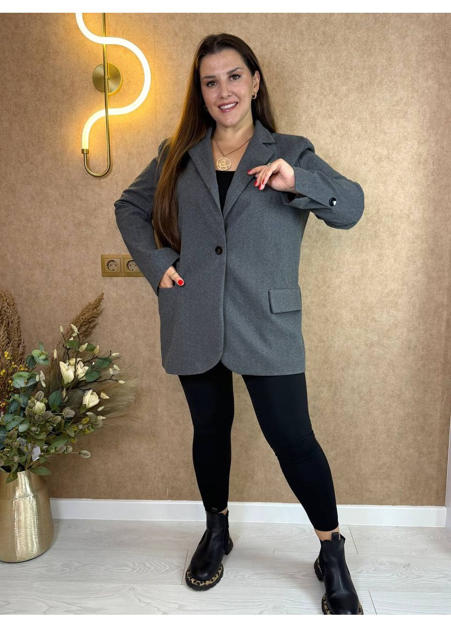 Графітове демісезонне Пальто-жакет жіночий із пальтового кашеміру на підкладці — стильний крій, практичний дизайн (заміри в описі) DK/DL Мода без кордонів