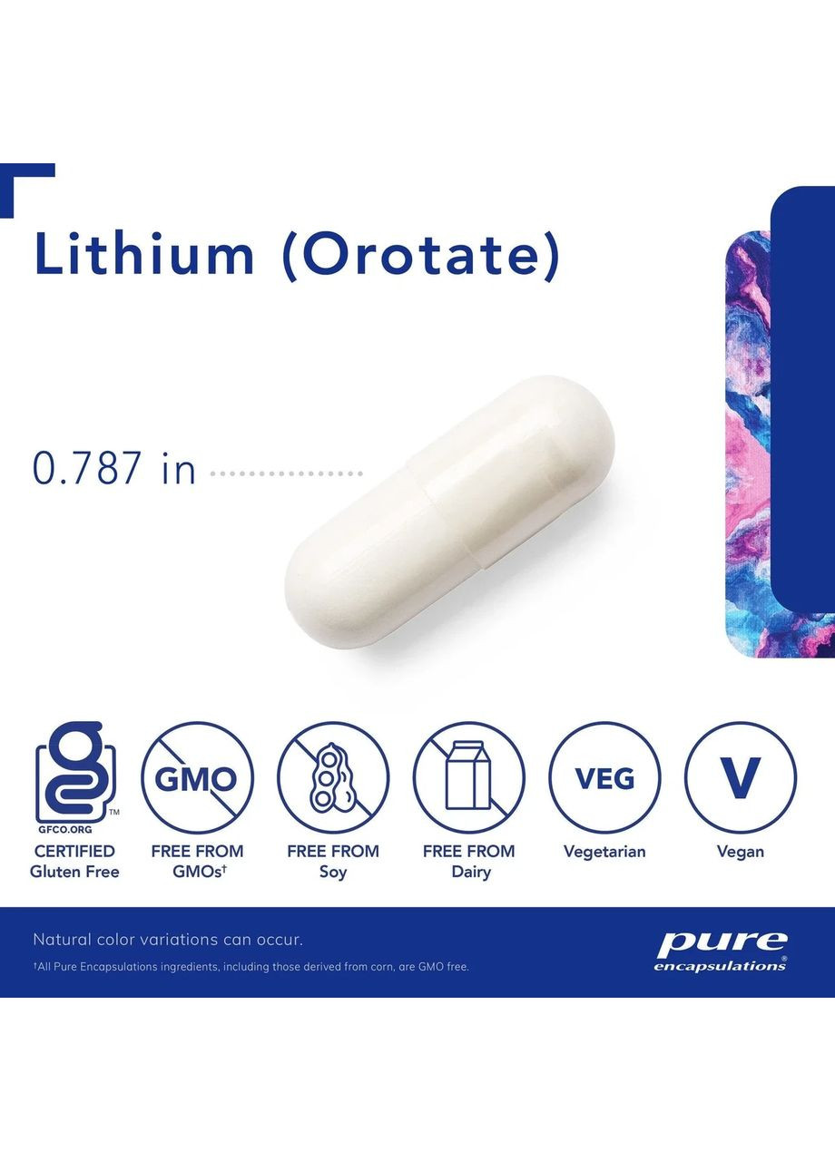 Літій Оротат (Lithium Orotate) 5 мг 90 капсул Pure Encapsulations (370188649)