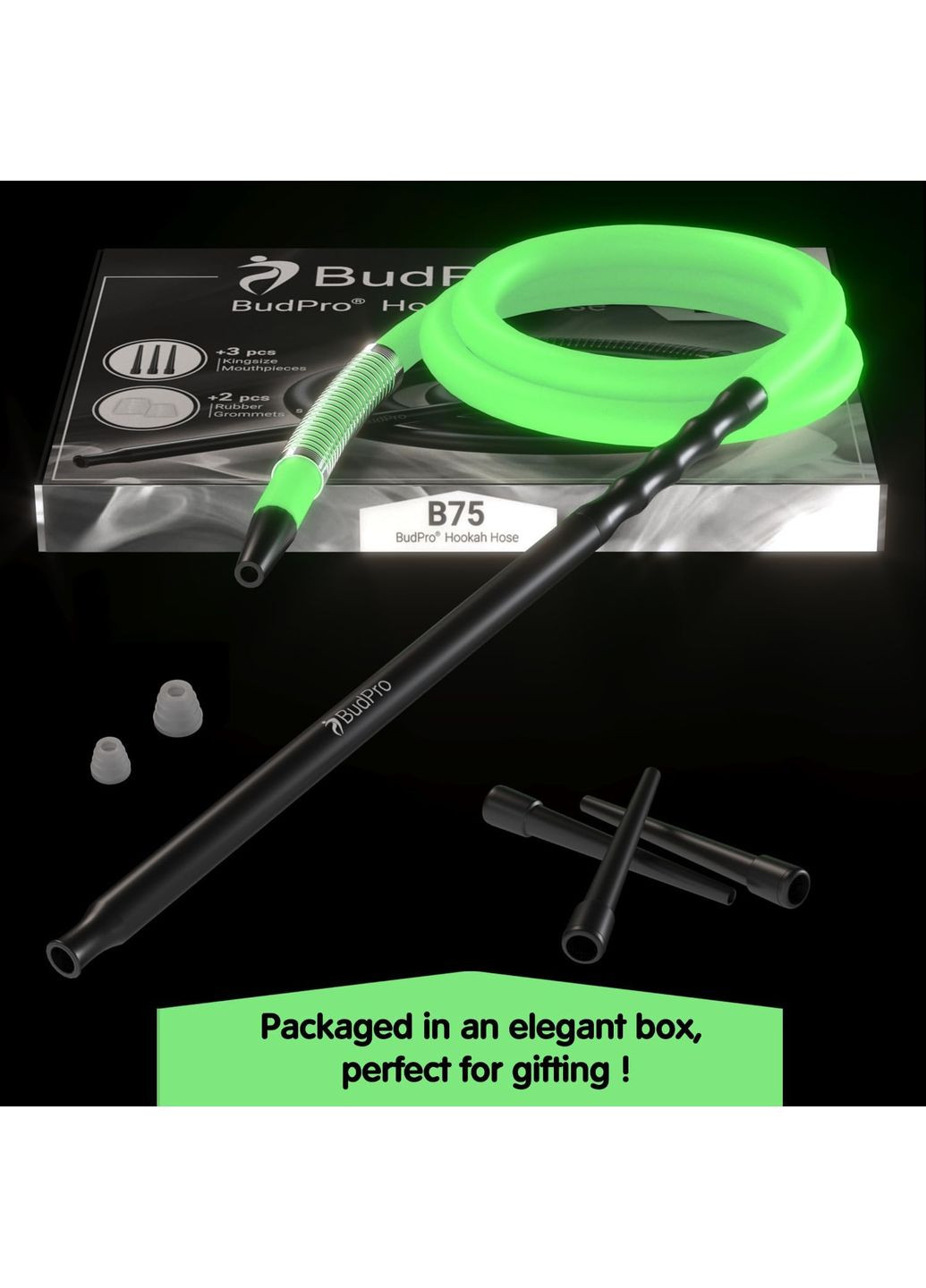 Шланг що світиться для кальяну Hookah Hose Luminous з алюмінієвою ручкою і пружиною від перегину 150 см (5024703) BudPro (366423827)