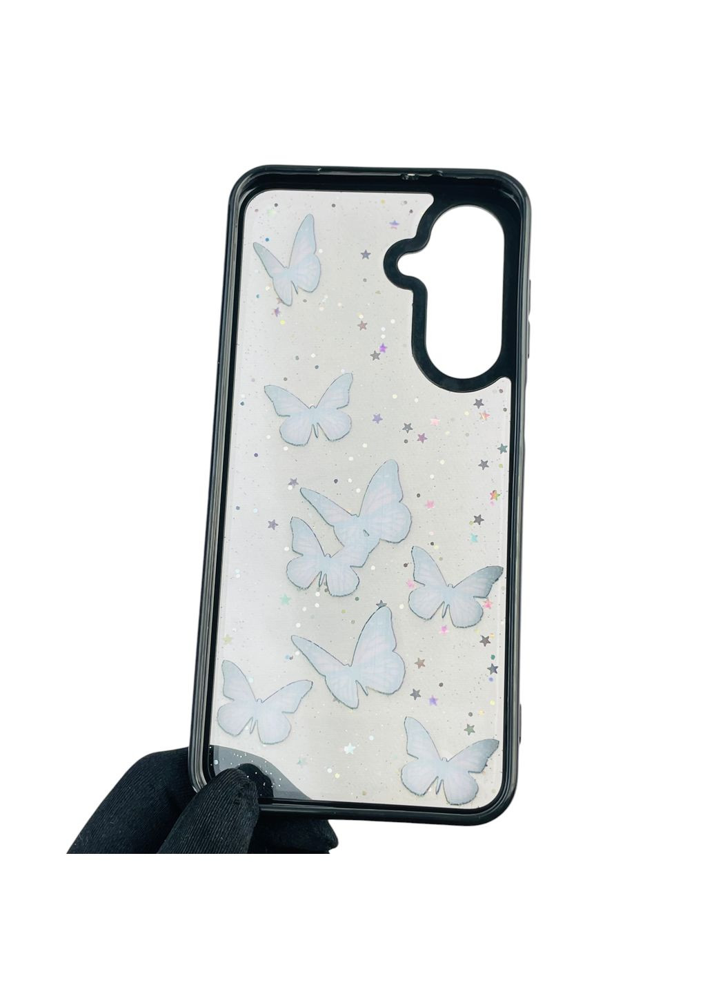 Чехол для Galaxy A26 (SM-A266) с блёстками с бабочками на самсунг а26 черный Samsung (366386571)