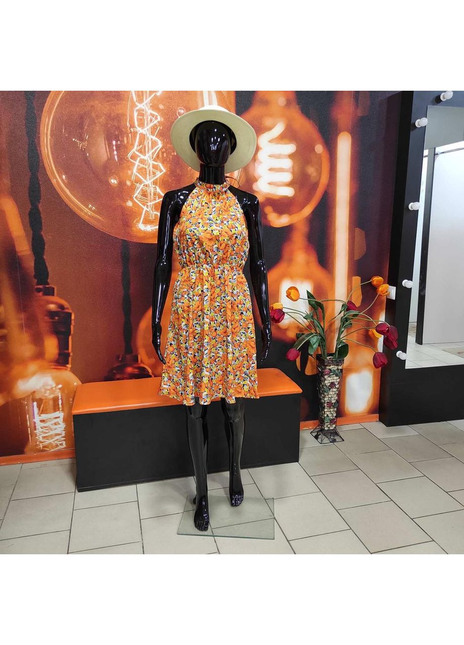 Комбінована кежуал сукня літня квіти американка коротка гумка м помаранчеве No Brand