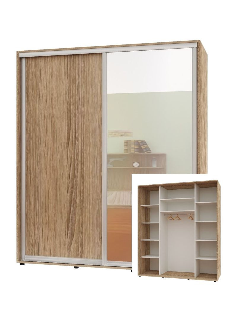 Шкаф-купе двухдверный Комфорт Мебель 170*60*240 см Натуральный ДСП + Зеркало Макси Комфорт Меблі (360438608)