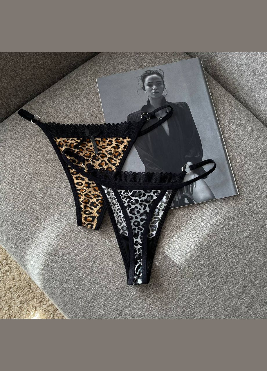 Стильные леопардовые трусики стринги на лямочках комплект женских трусов 2 шт эротическое белье для соблазна No Brand Стрінги (322244837)
