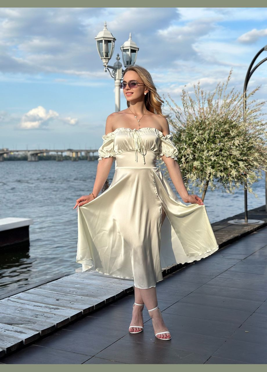 Айвори женское платье миди из шелка армани шампань Maybel