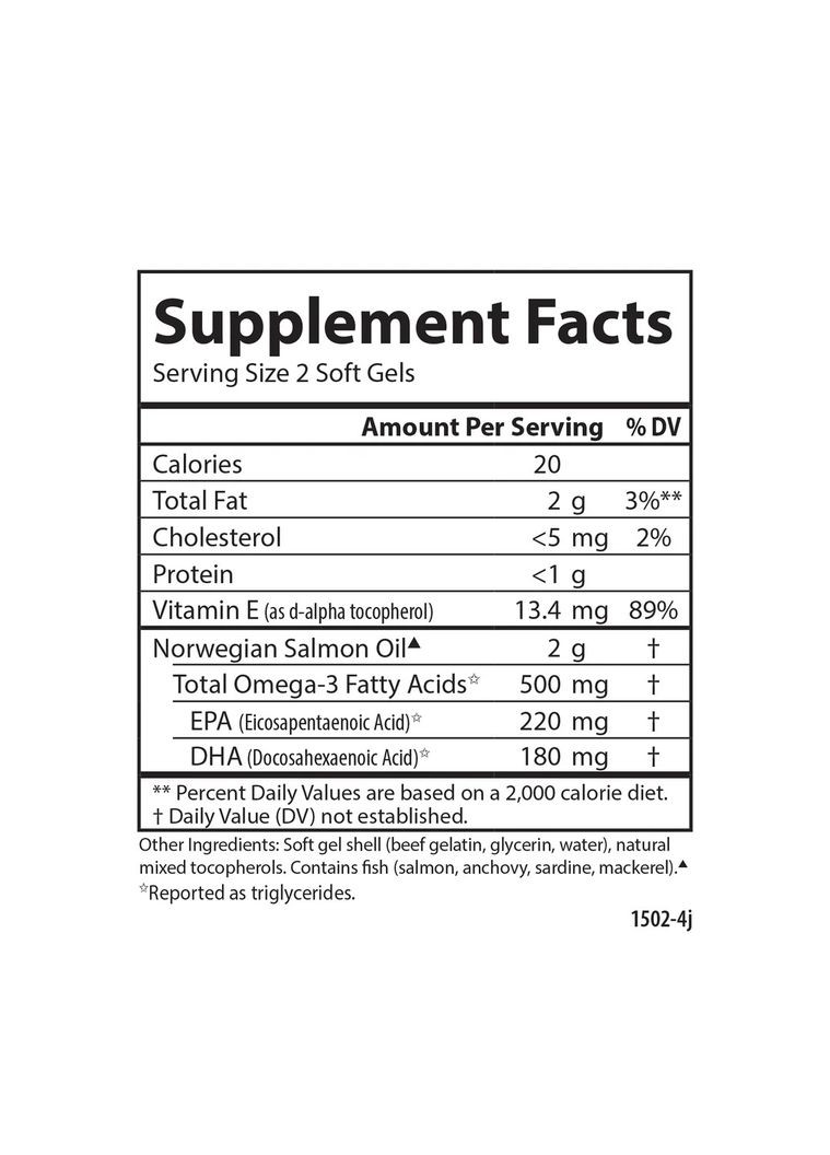 Норвежский Лососевый Жир, 500 мг, Norwegian Salmon Oil,, 180+50 желатиновых капсул Carlson Labs (322741185)