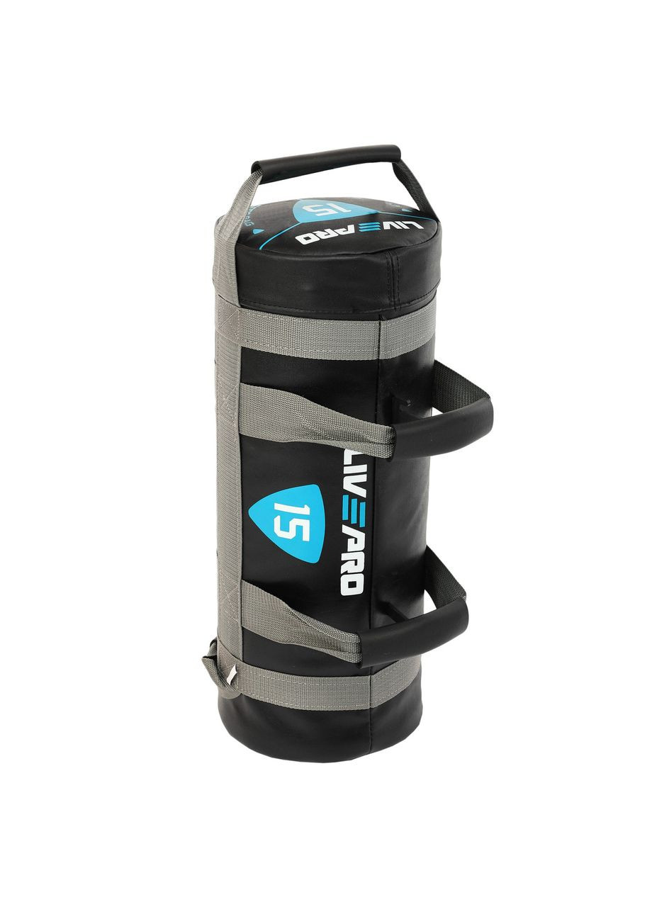 Мішок обважнювач для функціонального тренінгу Power Bag LP8120-15 15кг (PVC, вага 15кг, чорний-сірий) LiveUp (361434762)