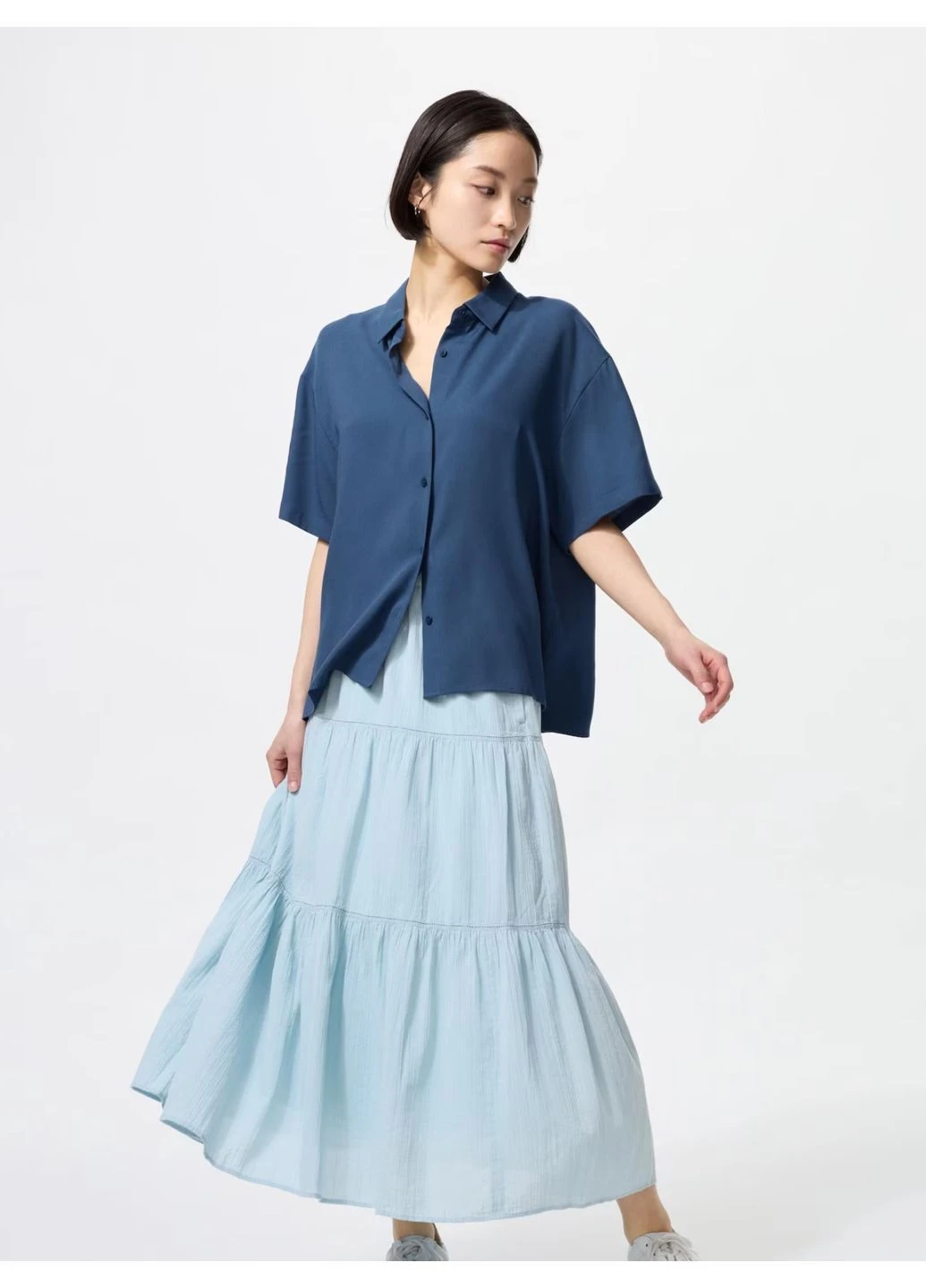 Голубая юбка многоярусная (479739) Uniqlo
