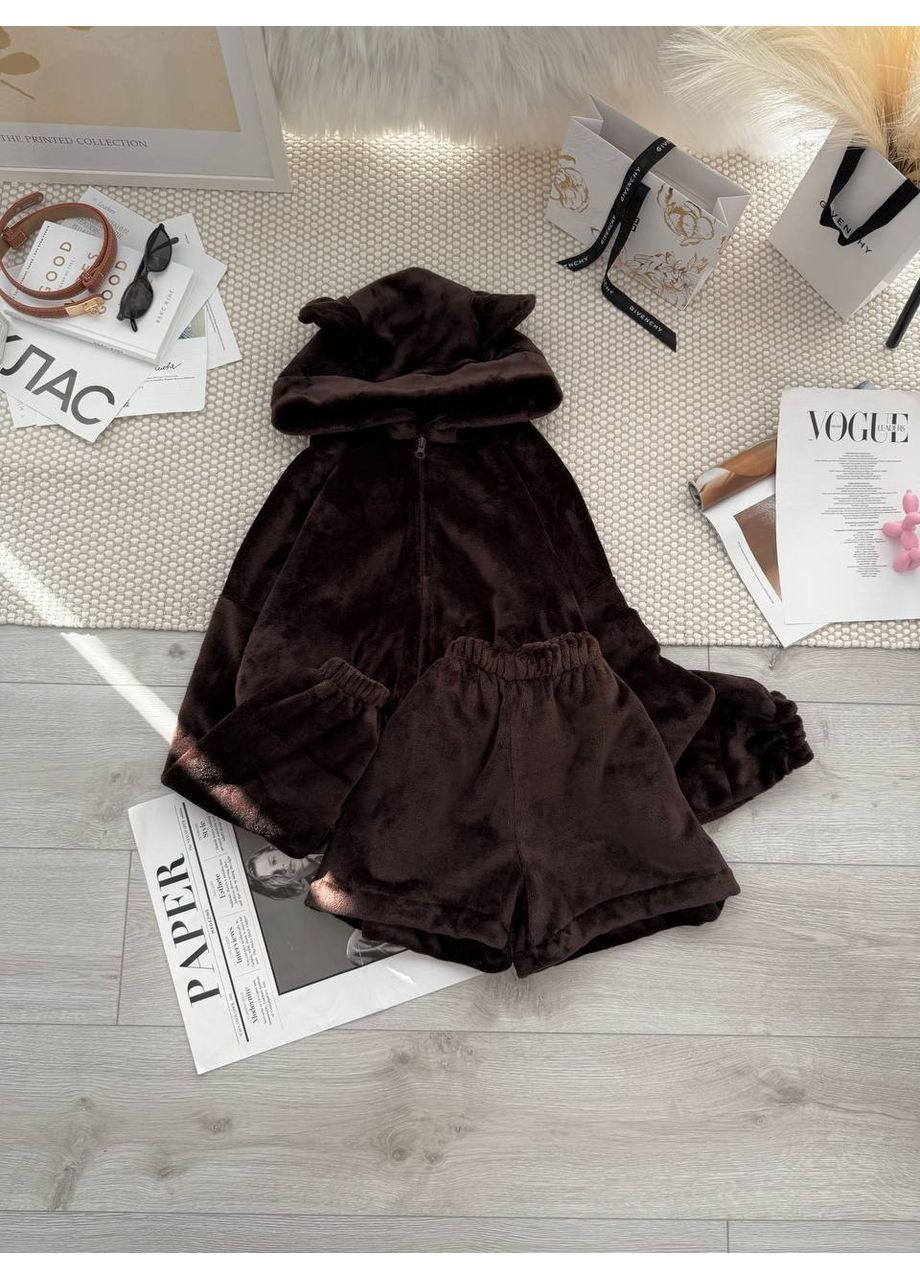 Коричневая всесезон махровая пижама из двусторонней махры — замеры в описании кофта + брюки DK/DL Мода без кордонів