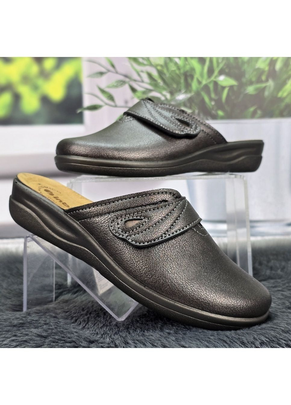 Графитовые тапочки женские для дома графитовые эко-кожа на танкетке Inblu