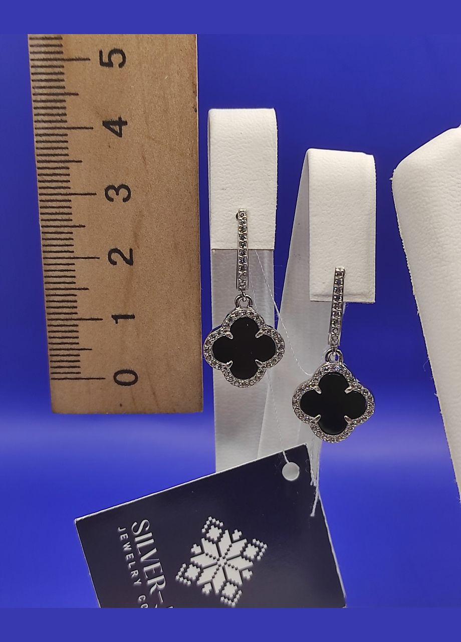 "Срібні сережки 925 проби у формі конюшина з родієвим покриттям"Shiny 2445Rb No Brand (347587219)