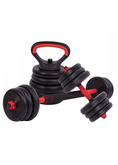 Набор гантелей со штангой и гирями 3в1 многофункциональный LN-1100 20кг Черно-красный (58508033) FDSO (322733453)