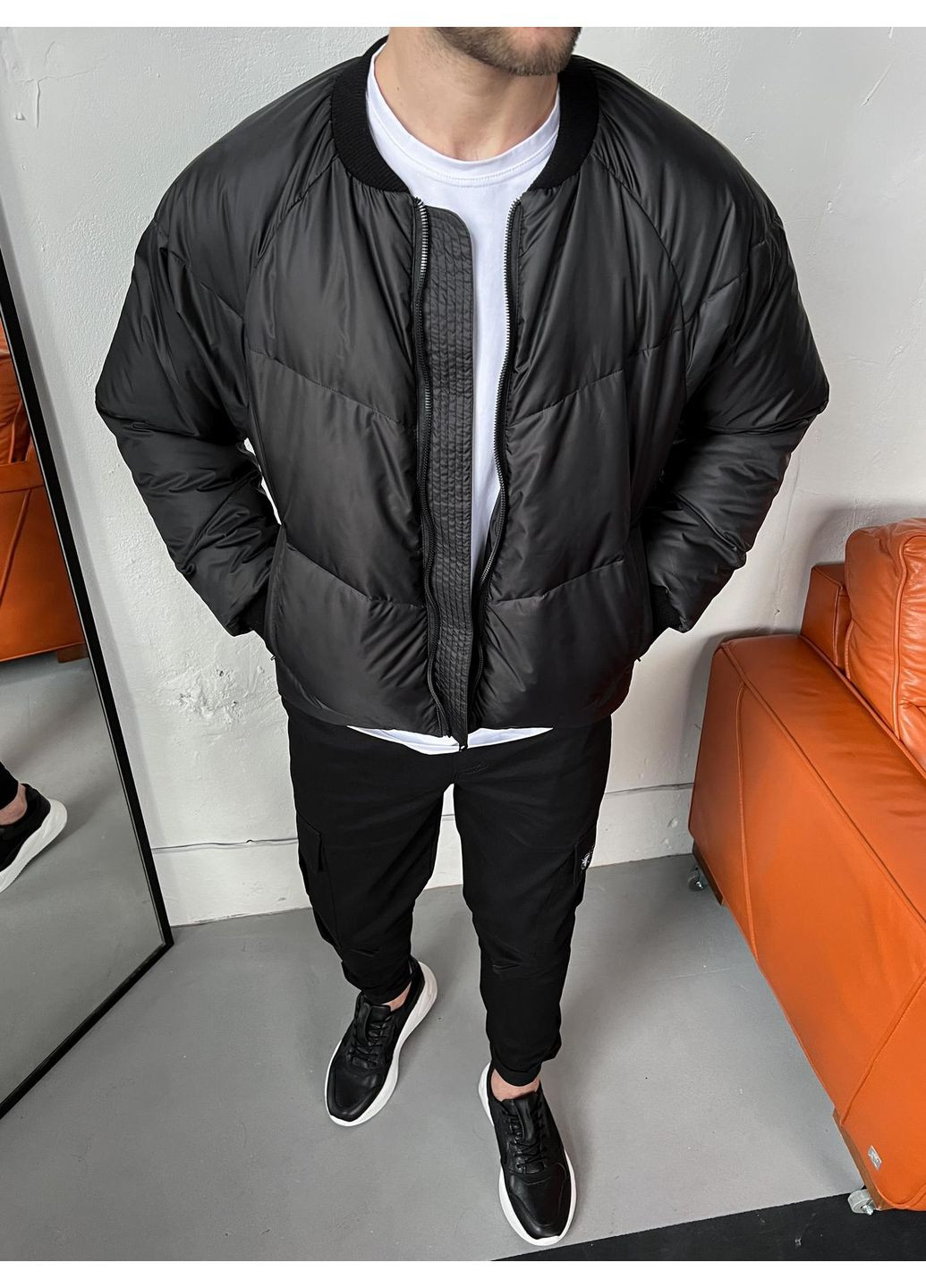 Чорна демісезонна чоловічий бомбер кросс Stylish Touch