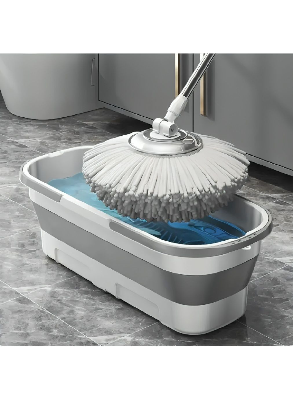 Силіконове складане відро з ручкою на коліщатках для прання речей прибирання в будинку 15 л (481120-Prob) Сіре Unbranded (354180120)