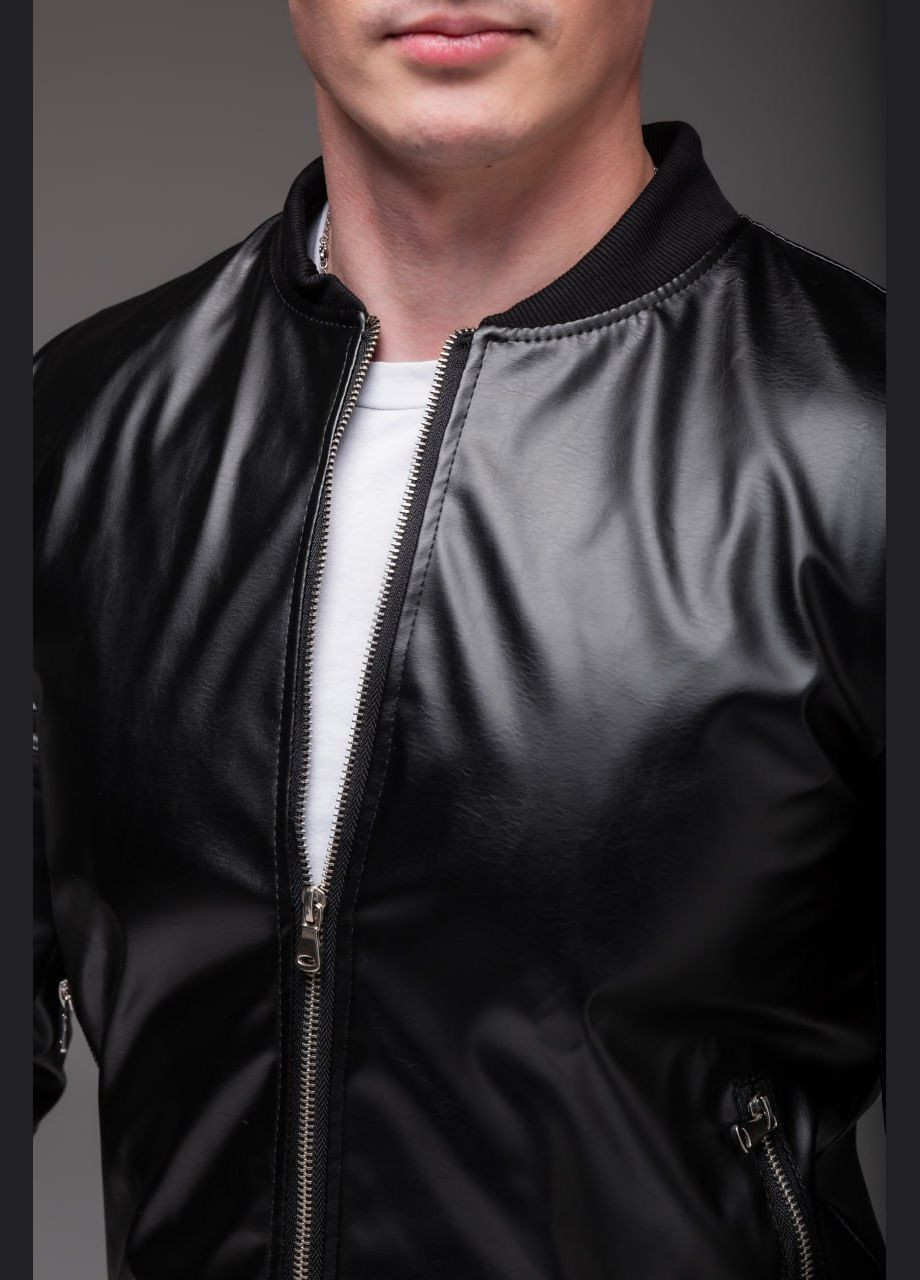 Чорна демісезонна куртка-бомбер еко-шкіра No Brand