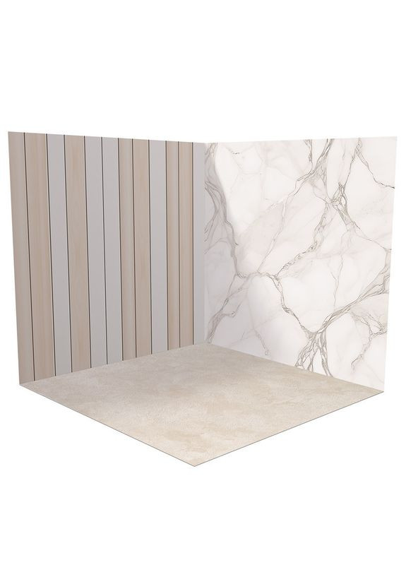 Угловой виниловый фотофон 3D, рейковая стена и мрамор, пол мрамор и бежевый бетон, 60×60 см, №58371 PhotoVinyl (354378542)