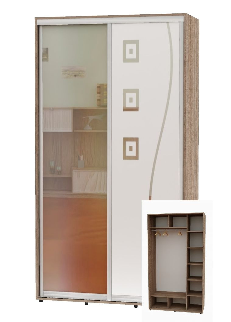 Шкаф-купе двухдверный 160*60*230 Дуб Сонома трюфель Зеркало/Зеркало с пескоструйным рисунком Алекса (360437255)