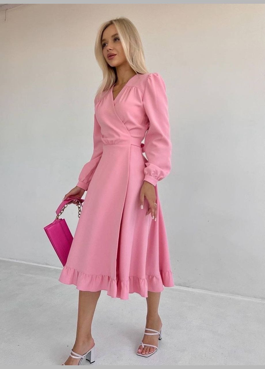Рожева вечірня сукня довжини міді на запах на запах MonCher