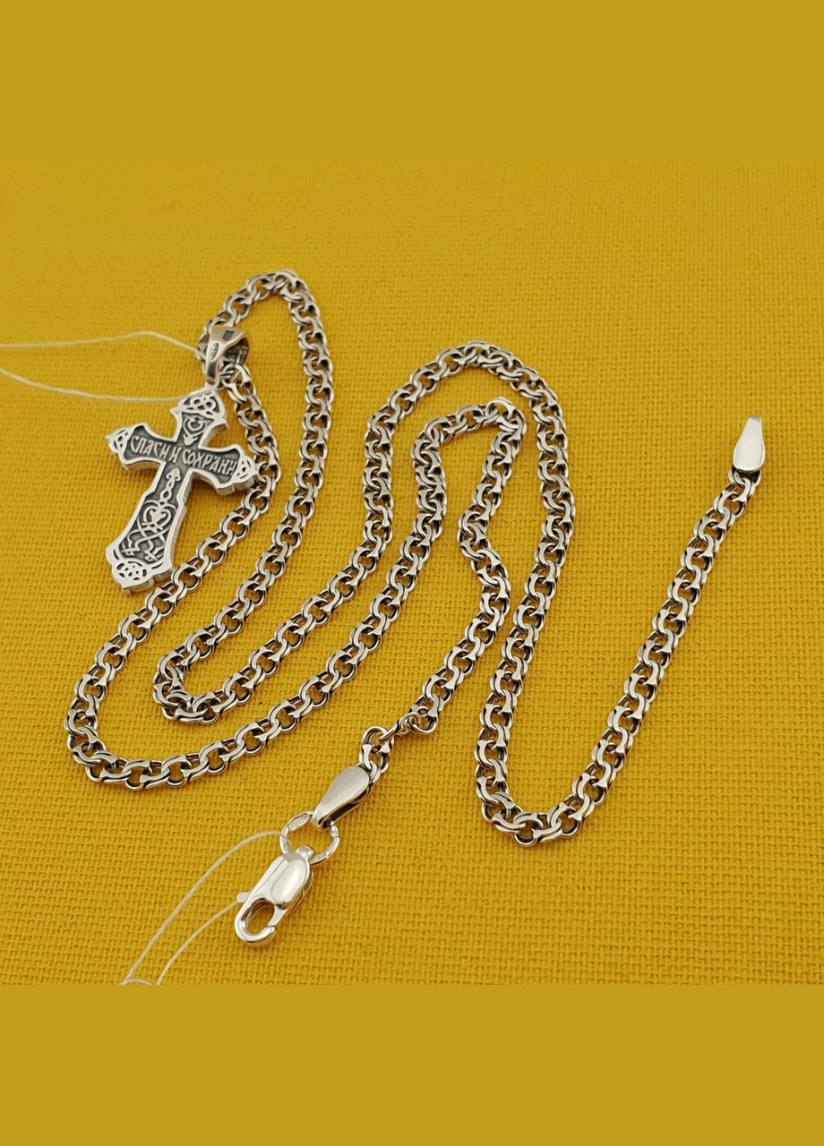 Срібна ланцюжок бісмарк і хрестик. Красивий хрест і цепочка зі срібла 925 см ZLATO (278643664)