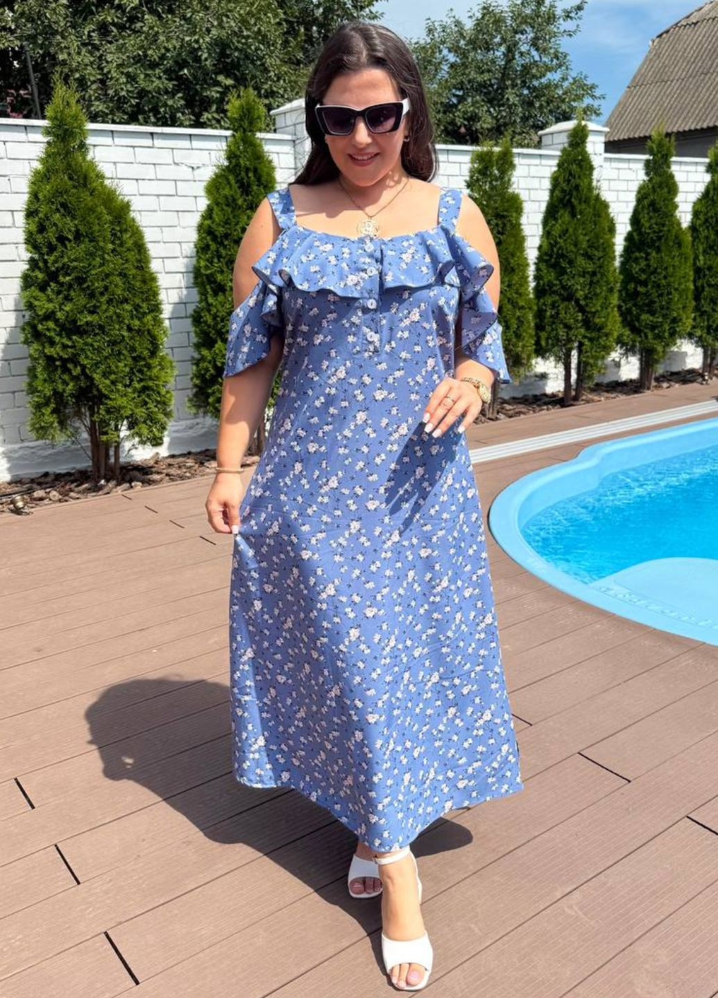 Вишуканий легкий літній максі сарафан з квітковим візерунком та воланом Tik-Tak (350607399)