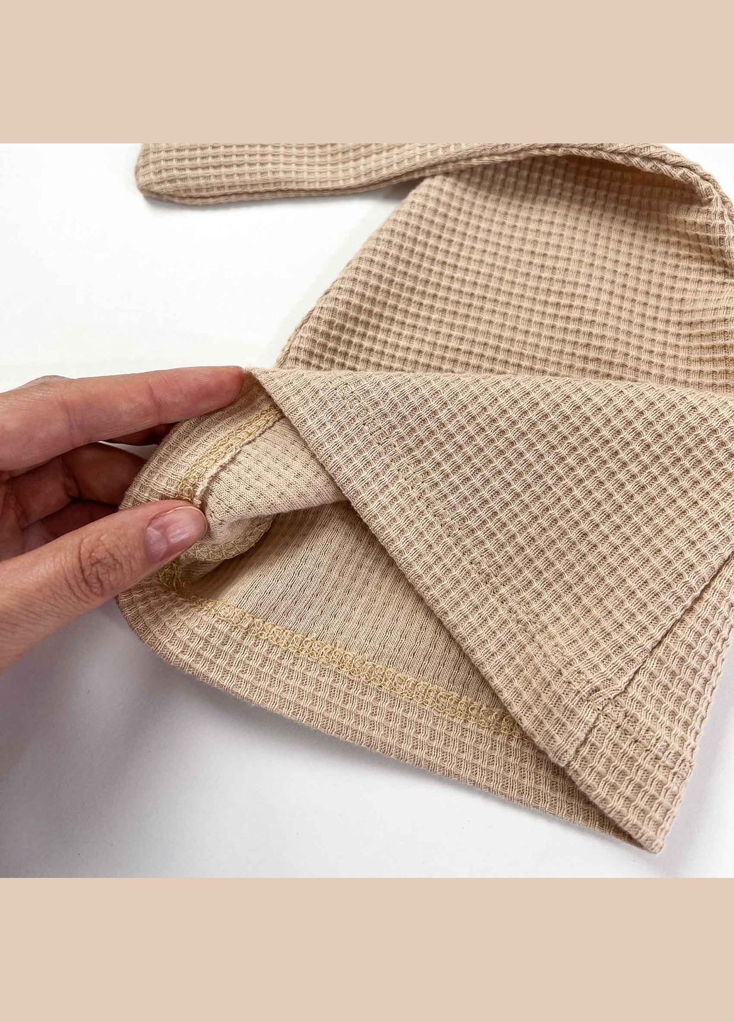 Бежевий однотонний сет з вафельної тканини з трьох предметів simple Tunes