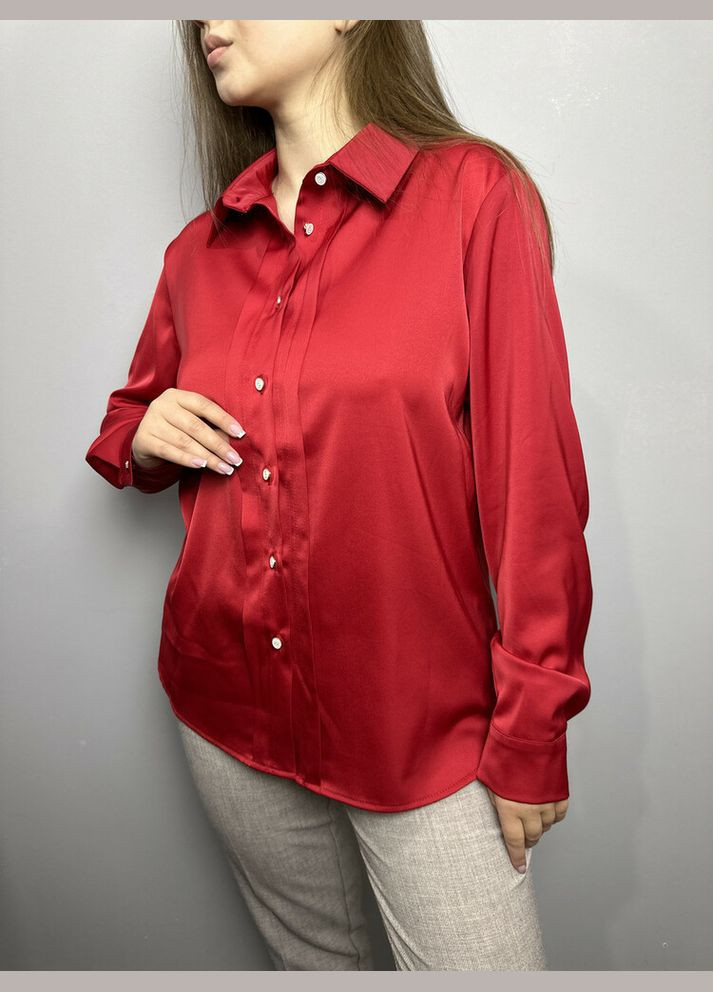 Красная блузка женская дизайнерская красная на пуговицы mkjl30775, Modna KAZKA