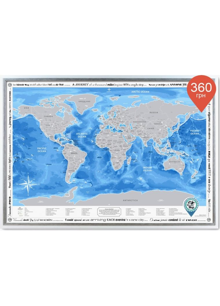 Скретч карта Discovery Map World з рельєфом 88х62 см синя для подорожей та відкриттів карта світу ProDobro (365442630)