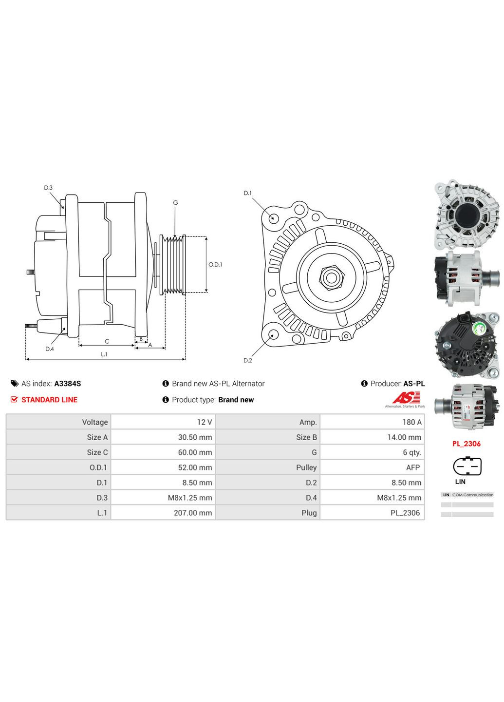 Генератор ГЕНЕРАТОР A3384PR PL A3384S As (354336695)