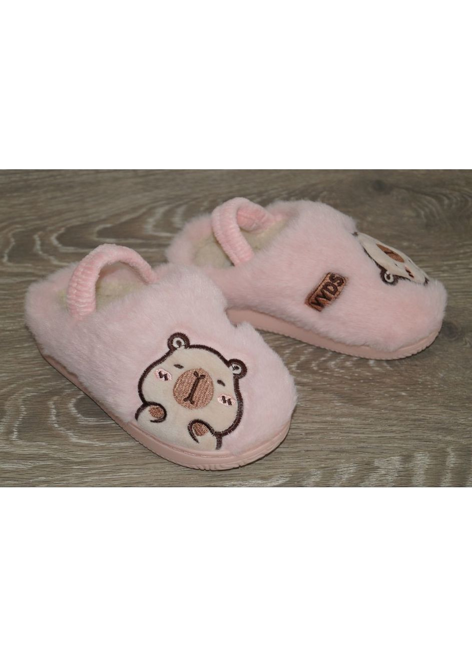 Светло-розовые детские комнатные / домашние тапочки с резинкой светло-розовые Jomix с аппликацией, с логотипом, с вышивкой