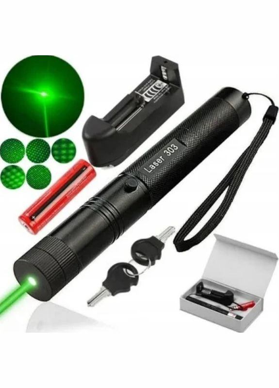 Лазерна указка акумуляторна 100мВт 532нМ Laser 303 чорний (2075699728) No Brand (324744476)