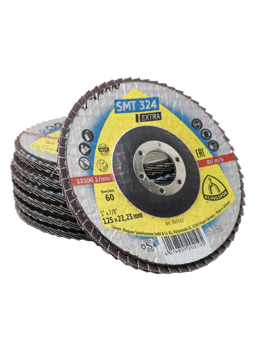 Пелюстковий шліфувальний диск SMT324 Extra (125 мм, P60, 22.23 мм) випуклий круг (20959) Klingspor (271985679)