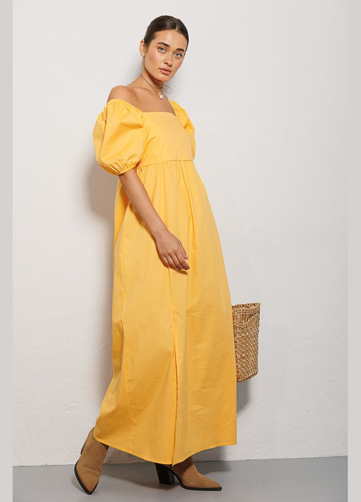 Жовтий літня сукня максі жовта з розрізом на нозі Arjen