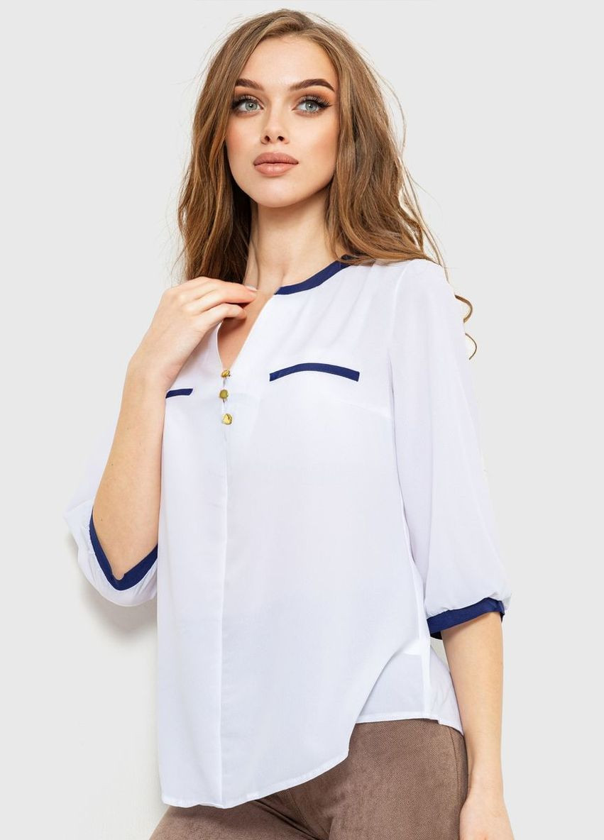 Комбинированная демисезонная блуза классическая, цвет бело-синий, Ager