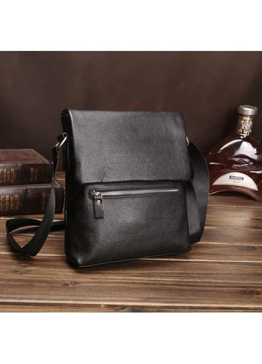 Сумка мужская через плечо планшет кожаная черная (56230) Tiding Bag (394178118)