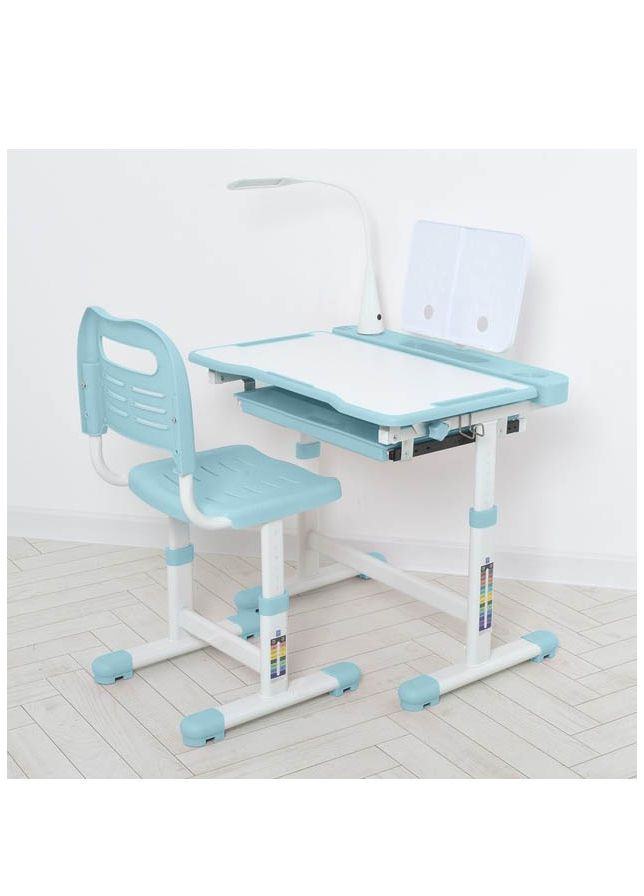 Дитяча парта одномісна зі стільчиком, регульована по висоті, оснащена лампою та зручною підставкою для книг Bambi (303056543)