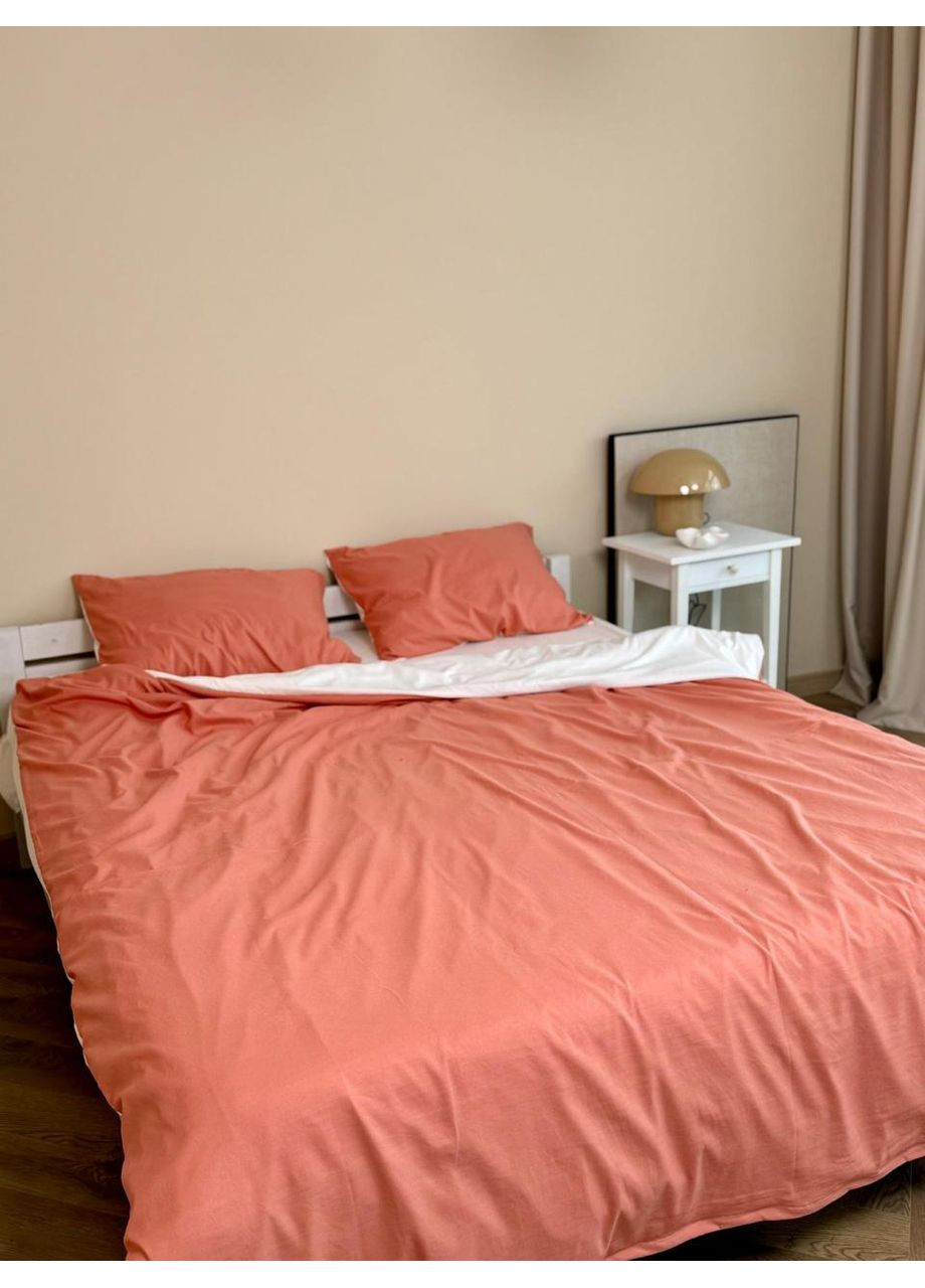 Постільна білизна з резинкою Теракот з Молочним, сатин Двухспальний розмір, наволочки 50/70 No Brand (363190634)