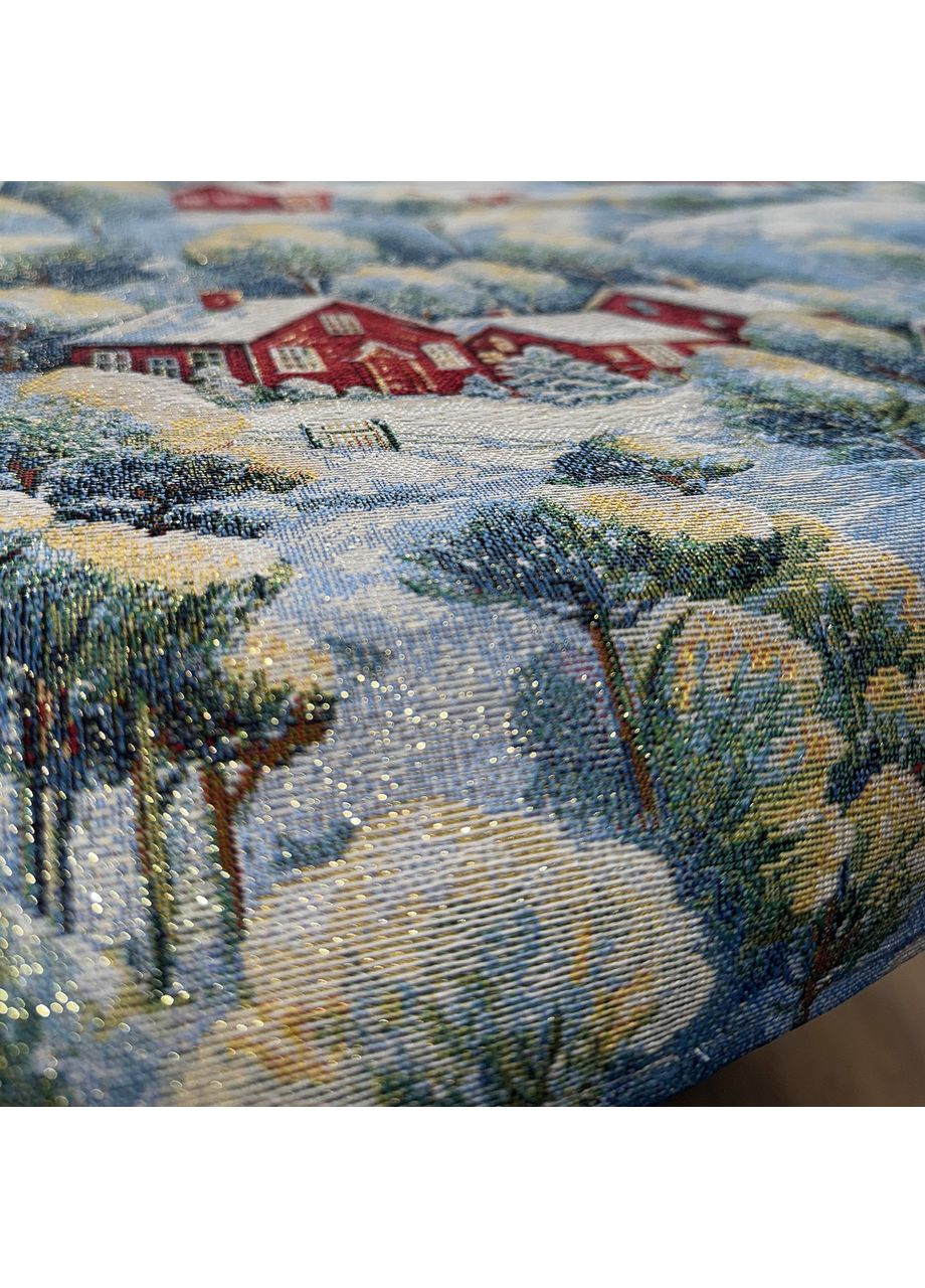 Гобеленова скатертина кругла з золотистою ниткою новорічна святкова скатертина Зима 260 Maystat (369505117)