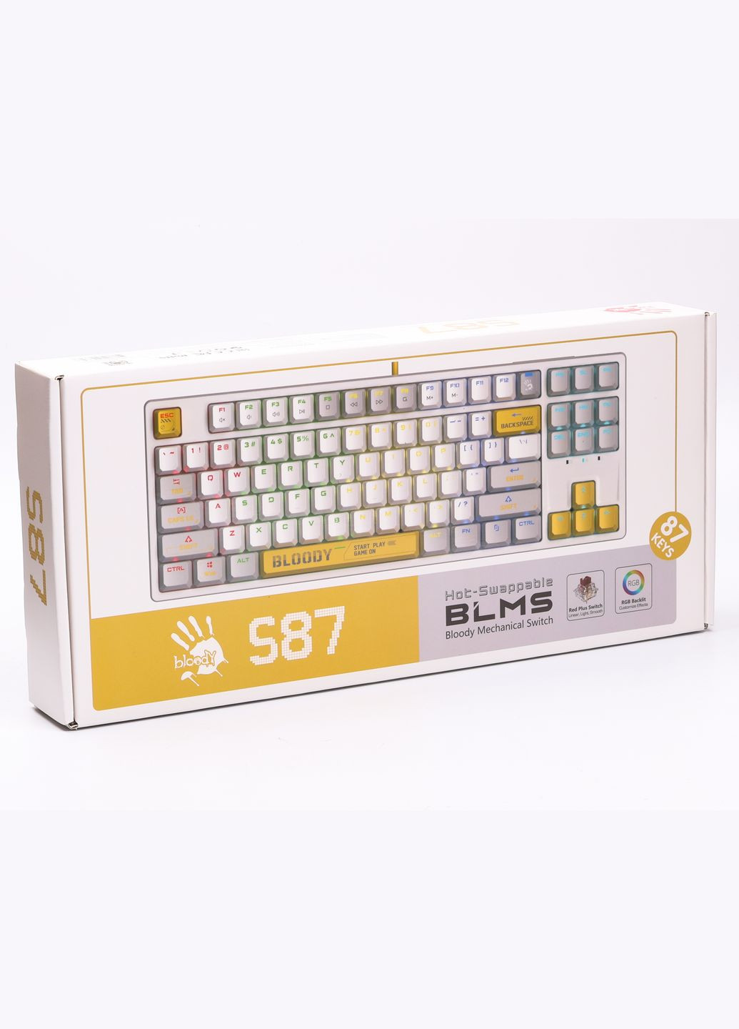Механическая игровая клавиатура Bloody S87 (Energy White), красные свитчи, USB, RGB подсветка, BLMS TKL Switch, белая A4Tech (333824855)