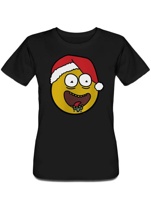 Черная летняя женская новогодняя футболка rick christmas miley (чёрная) s Fat Cat