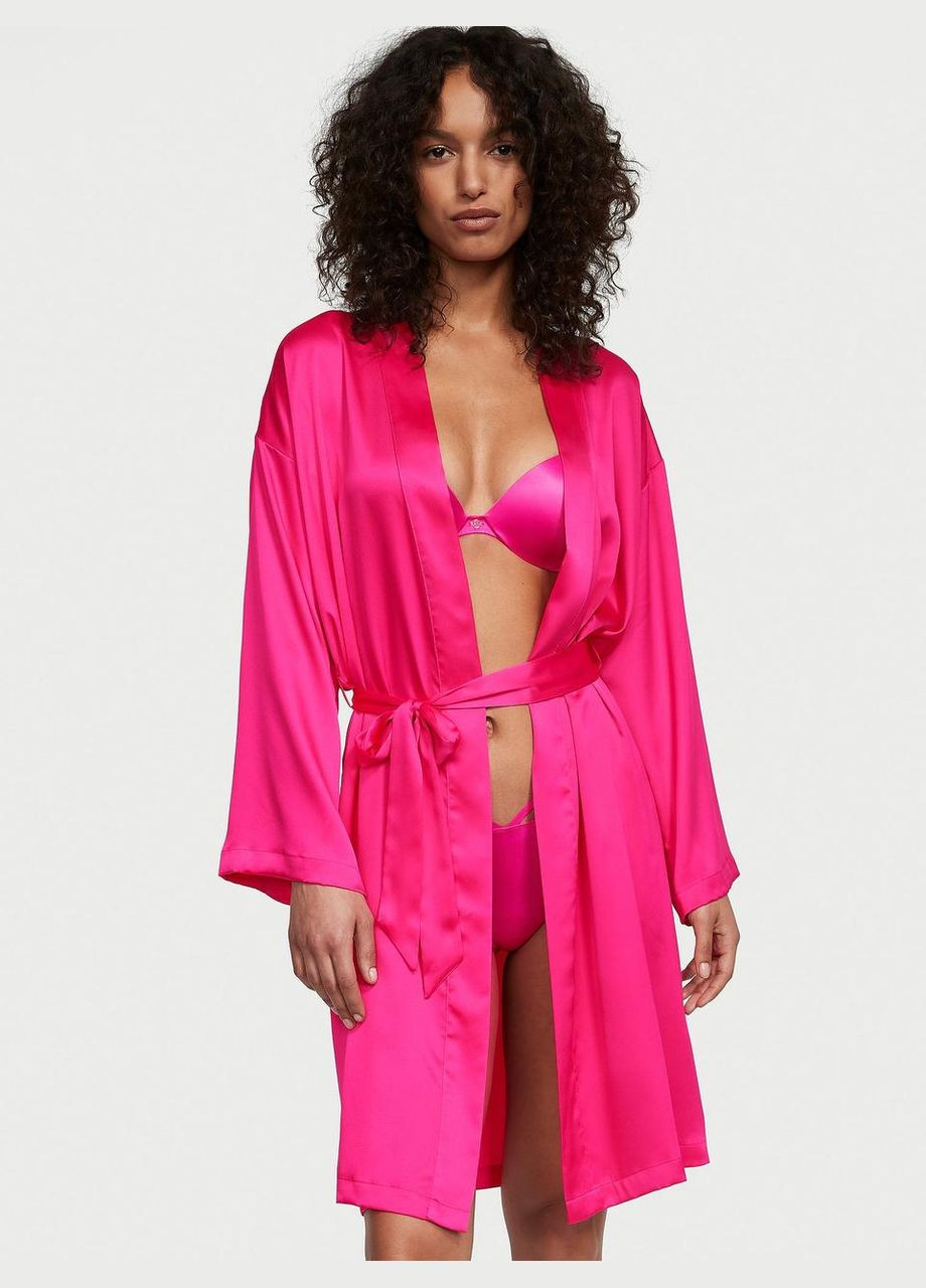 Женский сатиновый халат Midi розовый Victoria's Secret (322815216)