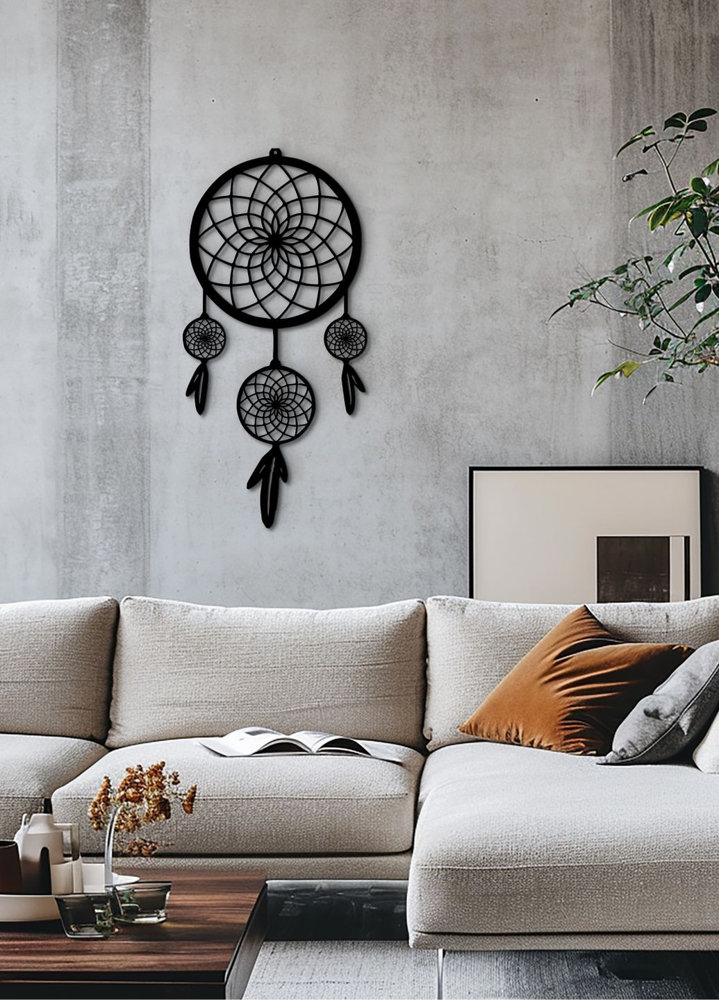 Современная картина на стену в спальню, декор для комнаты "Оберег снов", минималистичный стиль 50х25 см Woodyard (292112051)