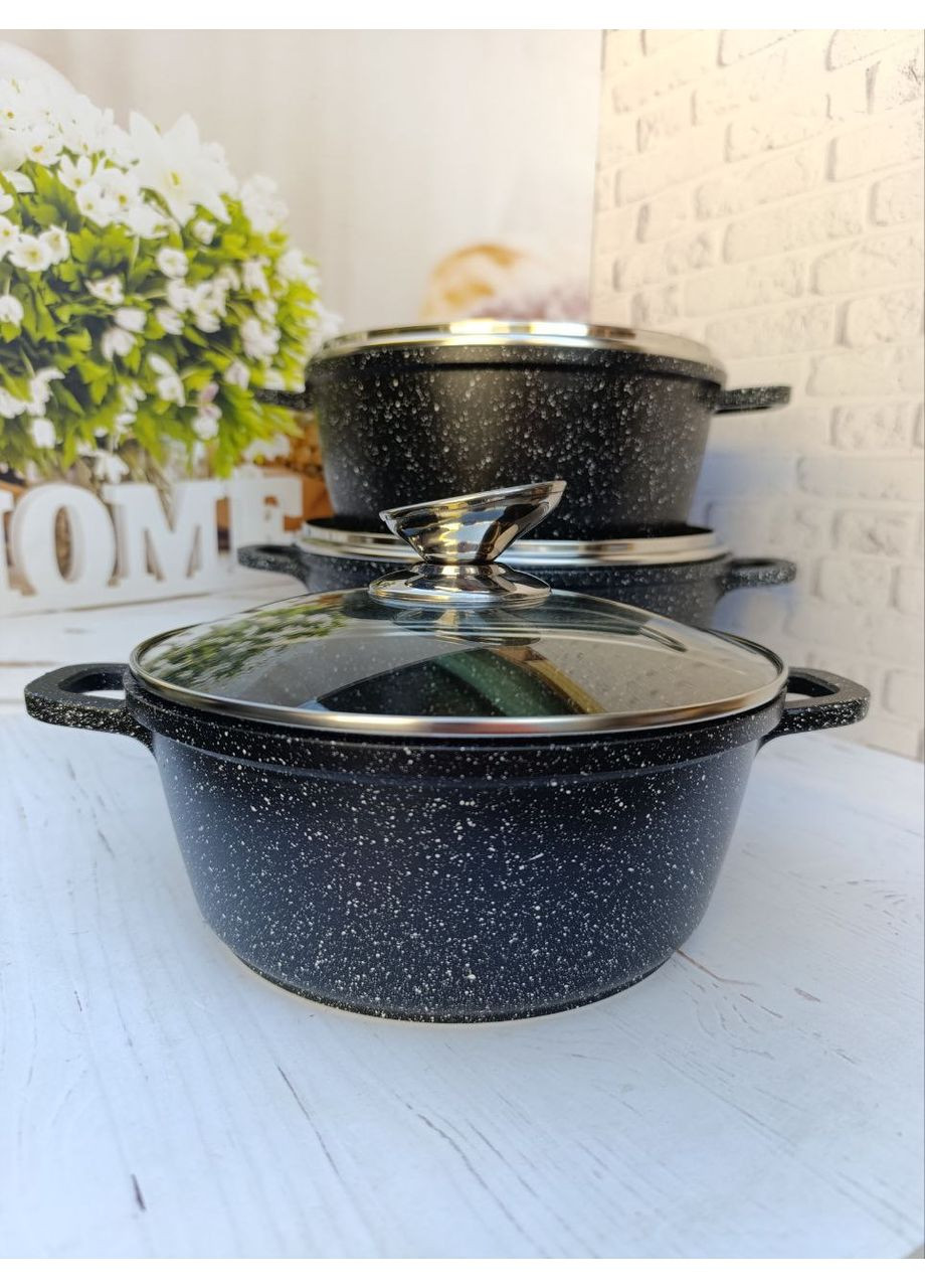 Набір каструль 1493 з мармуровим антипригарним покриттям 6 предметів Чорний Styleberg (353747730)
