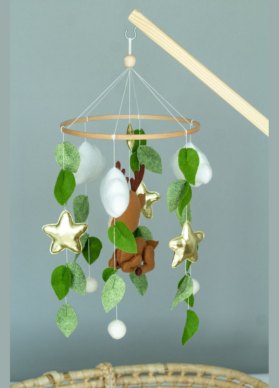 Детский музыкальный мобиль на кроватку для младенцев WooolyWool «Олень» с 35 мелодиями No Brand (342757996)