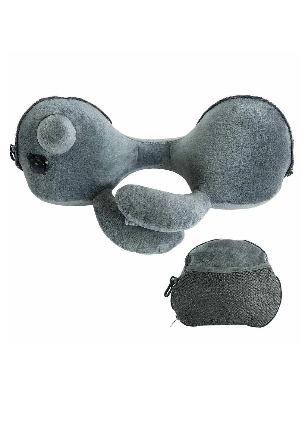 Надувна подушка для подорожей із підтримкою голови на 360° велюрова тканина 38х25,5х14 см (479500-Prob) Сіра Unbranded (321981322)