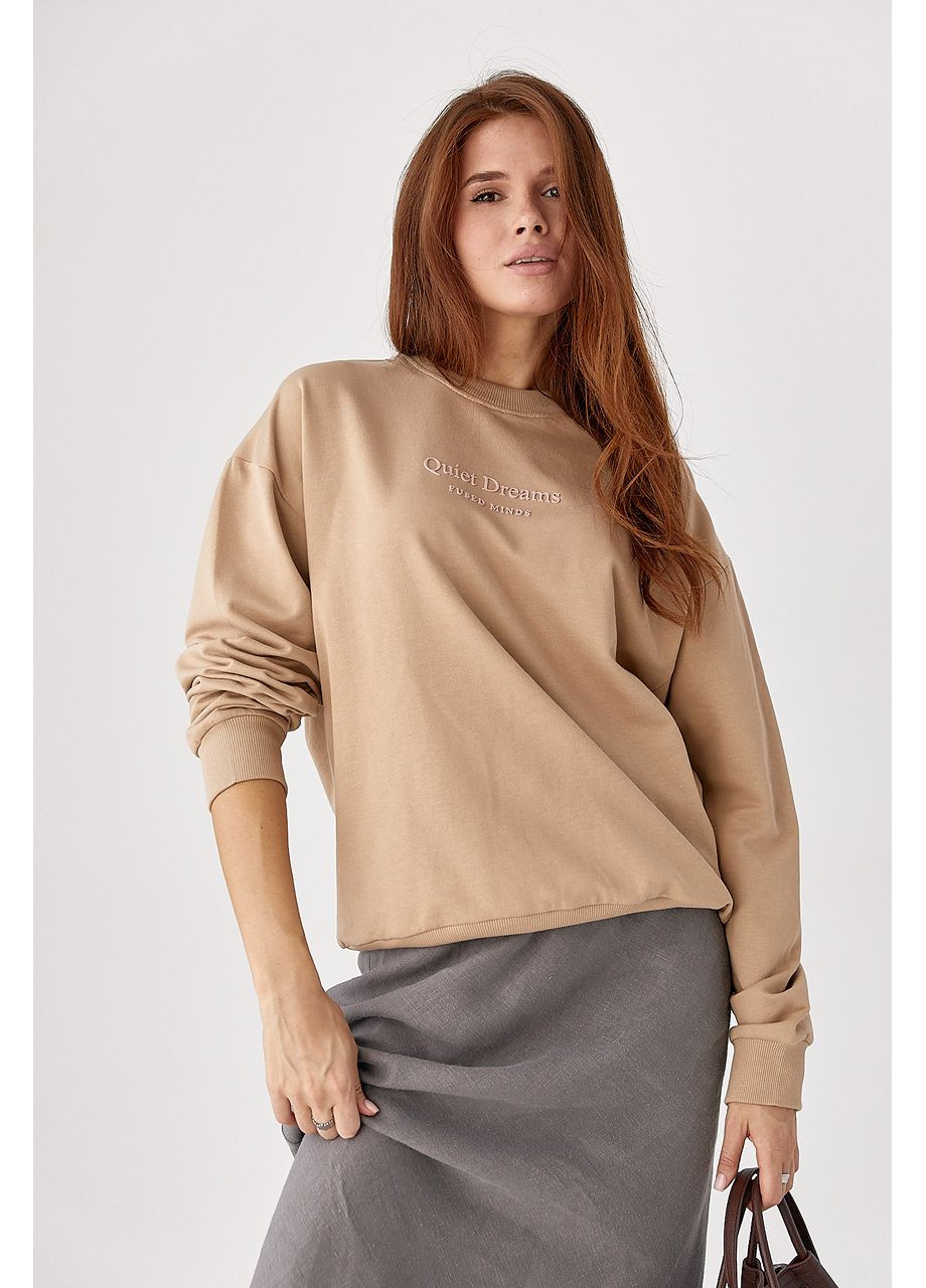 Світло-коричневий світшот вільного крою напис (354780527)