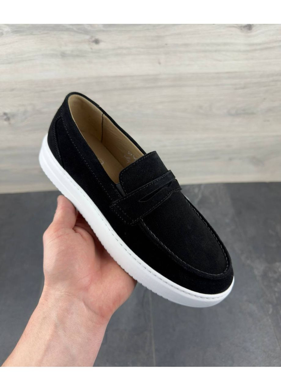 Черные туфли лоферы из натуральной замши, внутри кожа. Україна
