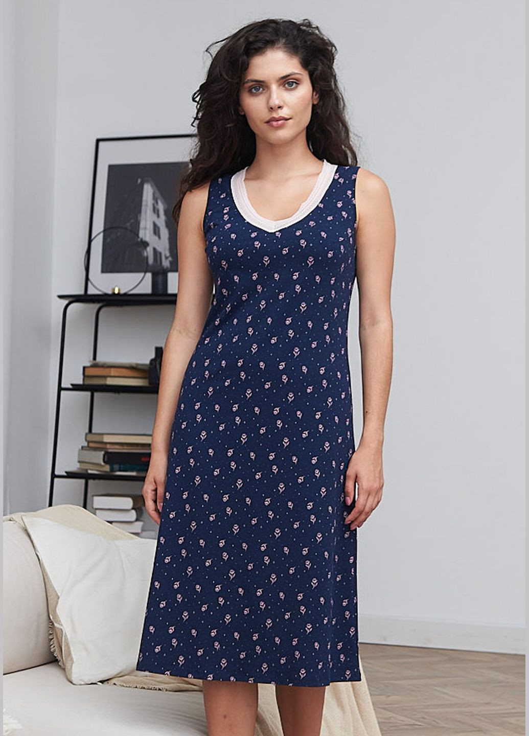 Синяя всесезон рубашка ночная №1098 Roksana