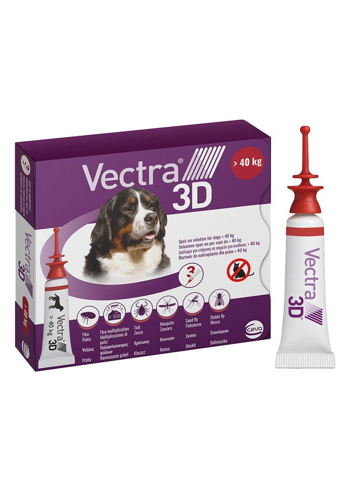 Краплі інсектоакарицидні для собак Vectra 3D 3 піпетки 8 мл 40 65 кг (3411112281671) Ceva (279561408)