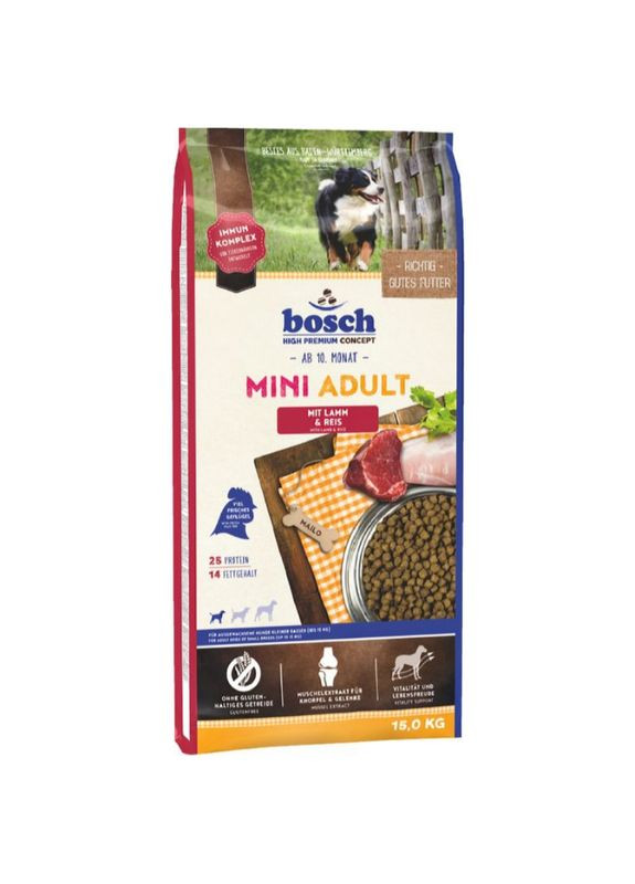 Сухой корм для взрослых собак Mini Adult Lamb & Rice 15 кг (4015598013079) Bosch (287328012)