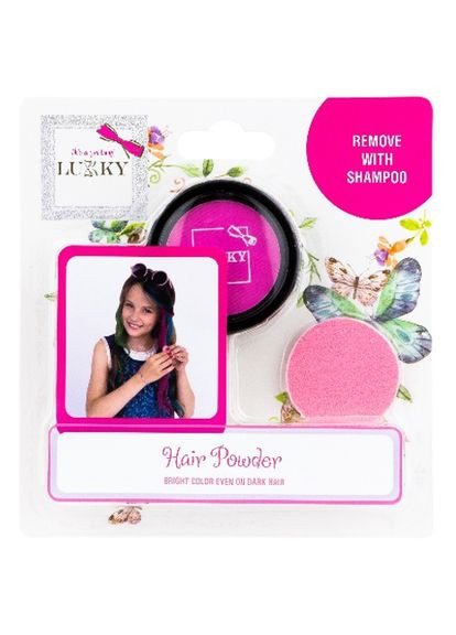 Детский пудровый мел для волос розовый, с спонжем Lukky (305392609)
